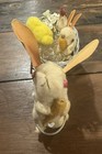 Vintage Cotton Rabbit W Wicker Wagon   Steiff Chick Antique Easter Collectible