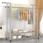 Rolling Heavy Duty Garment Rack Clothing Clothes Organizer Double Rails Hanging