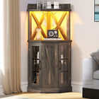 Corner Bar Cabinet With Led Lights   Glass Door Wine Liquor Storage Display Rack