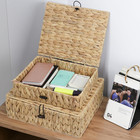 Water Hyacinth Wicker Storage Basket With Lid  Large   Rectangular Woven Box