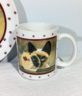 Vintage Lowell Herrero Vandor  Siamese Cat W fish Bowl Coffee Mug   Plate Set