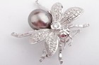 Brooch Needle Fly Insect Diamonds Diamond Tahiti Pearl 750 White Gold Ne
