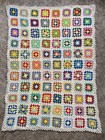 Handmade Crochet Granny Square Afghan Throw Lap Blanket Vintage White 48x66   
