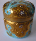 Antique Moser Turquoise Opaline Gilt And Enamel Small Lidded Glass Trinket Box