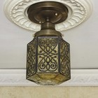 148c  Antique Vintage 30 s 40s Ceiling Light Fixture Glass Shade Spanish Revival