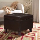 Adeco 18-inch Square Storage Ottoman  Modern Faux Leather Tufted Footrest Stool