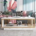 Modern White Gold Coffee Table High Gloss Marble Veneer Rectangle Living Room