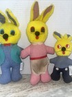 Vintage Easter Bunny Plush Dolls Lot Of 3 Folk Art Gingham Rabbits Country Decor