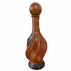 Vintage Italian Genuine Leather Wrapped Glass Decanter Bottle Wood Ball Stopper