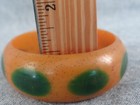 Vintage Green Polka Dot On Butterscotch Bakelite  Bracelet Bangle Chunky