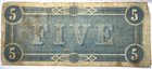 1864  5 Confederate States Of America Note Richmond Va  Bw16