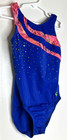 Gk Elite Cl Child Large L Blue Pink Print Hologram Sequins Gymnastics Leotard