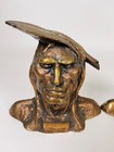 Vintage Stunning Pair Of Native American Bronze Detailed Warrior Bookends
