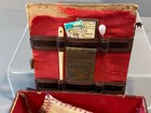 Antique Bronzed Leather Sewing Box W Accessories Scissors Emery Pins Needle Case