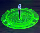 Hazel Atlas 4   rest Ashtray W matchbook Holder 5 8  Uranium Depression Glass Glow
