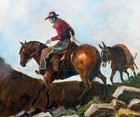 Vintage Western Cowboy Oil Painting     Signed     Framed 27  X 23      1950s-60s