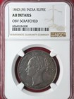 1840-m India 1 Rupee Silver Coin Ngc Au Details     British Eic Queen Victo  12 7 