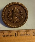 19c Antique Brass Metal Picture Button Girl Woman In Bonnet Roses Large 37mm