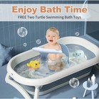 Blue White Baby Bath Seat Detachable Handle Backrest Suction Cups 2 Turtle Toys