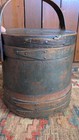 Antique Early Country Wood Firkin Sugar Bucket Old Blue Green Paint 10  