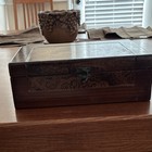 Rectangular Wooden Decorative Box Paisley Pattern Brown Gold Ornate Design