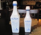 2 Delft Blue Vintage Vandermint Glass Liquor Bottles Dutch Blue Windmill Design
