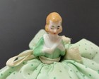Vintage Porcelain Half Doll Pin Cushion Hand Painted Art Deco With Legs