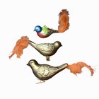 3 Mercury Glass Blown Bird 6    Golden Orange Feather Glitter Ornament Clip On