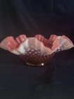 Fenton Cranberry Opalescent 10    Hobnail Bowl Double Crimped Ruffled Edge    exc 