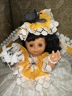 Vintage Handmade Crochet Belle Bed Doll Yellow white Starched Lace Pillow 1950s