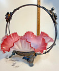 Antique Rogers Smith   Co  Silverplate   Ruffled Art Glass Brides Basket Bowl