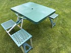 Vintage Green Children s Folding Table W umbrella Hole Mcm Camping Picinic