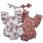 Newborn Baby Girl Bodysuit Short Sleeve Romper Jumpsuit   Headband 2pcs Set