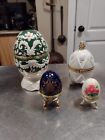 Vintage Lot Of 4 Egg Porcelain Hinged Trinket Boxes Large 1 Is Music Box