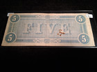 1864  5 Five Dollar Confederate States Of America Note  lot 4903 
