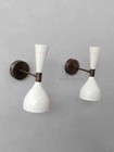 Vintage 1950s Italian Stilnovo Mid Century Wall Sconce Lights Pair White