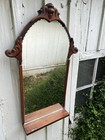 Vtg Victorian Wall Mirror Carved Wood Frame Beveled Scalloped Mirror With Shelf