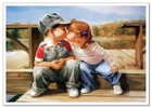 Lovely Children-flowers Of Life Girl   Boy Best Friends Kids New Modern Postcard