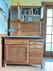 Antique Oak Hoosier Cabinet With Frosted  Glass Doors And Original Hardware