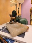 Rare Antique Brass bronze Fawn Doe Deer Or Horse On A Marble Base 4 25  Dish