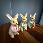 3 Adorable Rabbit With Blue Coat  Carrots   Bunny Figurines Vintage Porcelain
