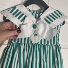 Vintage Mondays Child Dress Girls 4t Green White Striped Sleeveless 80s Collar