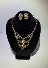 Gold Tone Yellow Rhinestone Necklace   Clip-on Earrings Set For Women