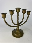 Vintage Solid Brass 5 Arm Candelabra Pair Ornate Etched Floral Base 8  Heavy