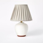 Ceramic Table Lamp With Gingham Print Pleated Shade Cream sage Green