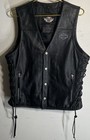 Harley-davidson Leather Vest Mens Medium M Black Biker Lace Up Sides