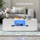 High Gloss Coffee Table Modern Side End Table W  Led Lights   Drawer White black