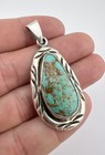 Vintage Navajo Sterling Silver Webbed Royston Turquoise Stamped Pendant 2 1 8 