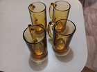 4 Vintage Amber Mug Glass Drinking Stein  With Handle Beer Mug Set 4