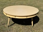 Vintage Mid Century Modern Ufo Round Quartersawn Oak   Formica Top Coffee Table